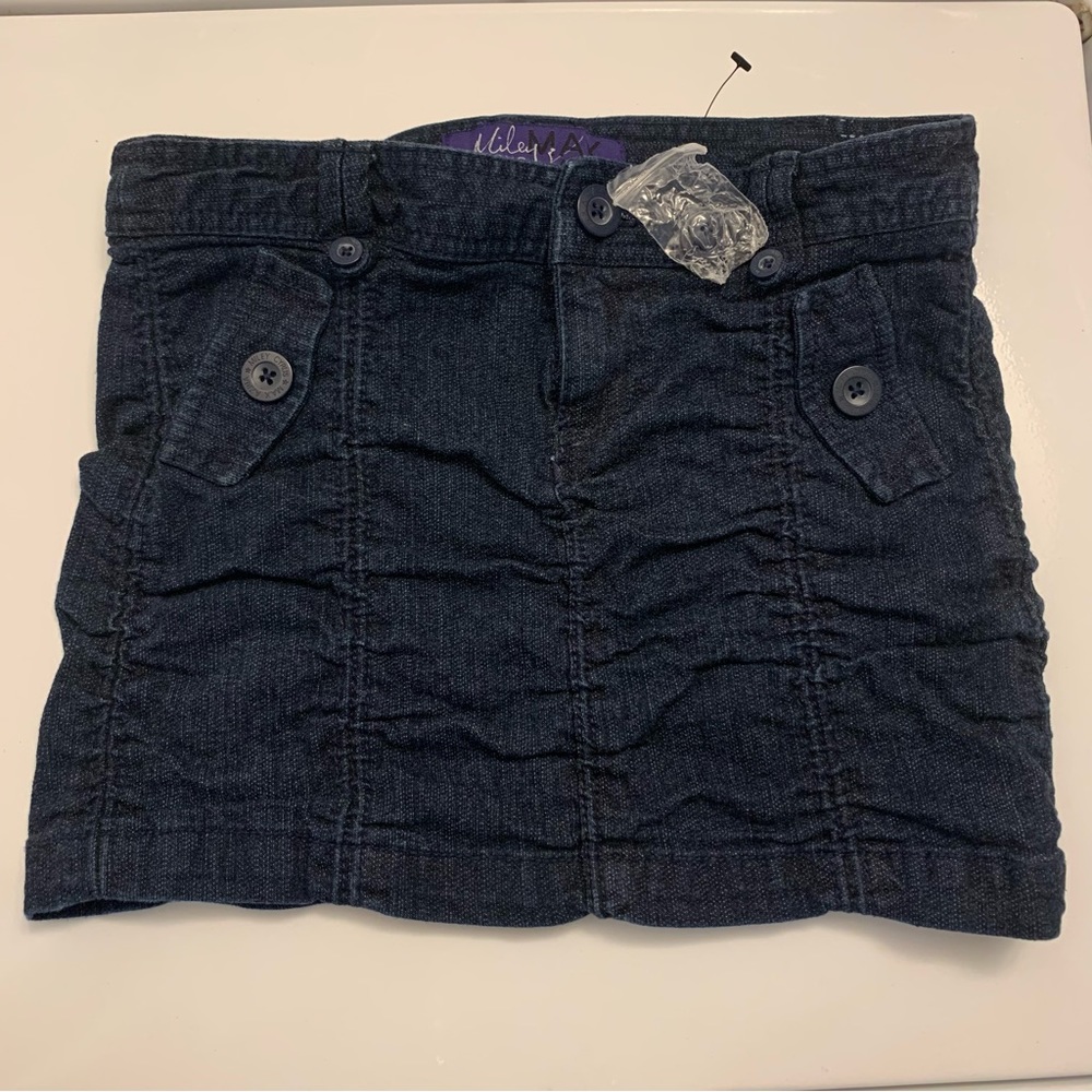 Womens 5 Juniors MILEY CYRUS MAX AZRIA Blue Rinse Denim Scrunch Micro Mini Skirt